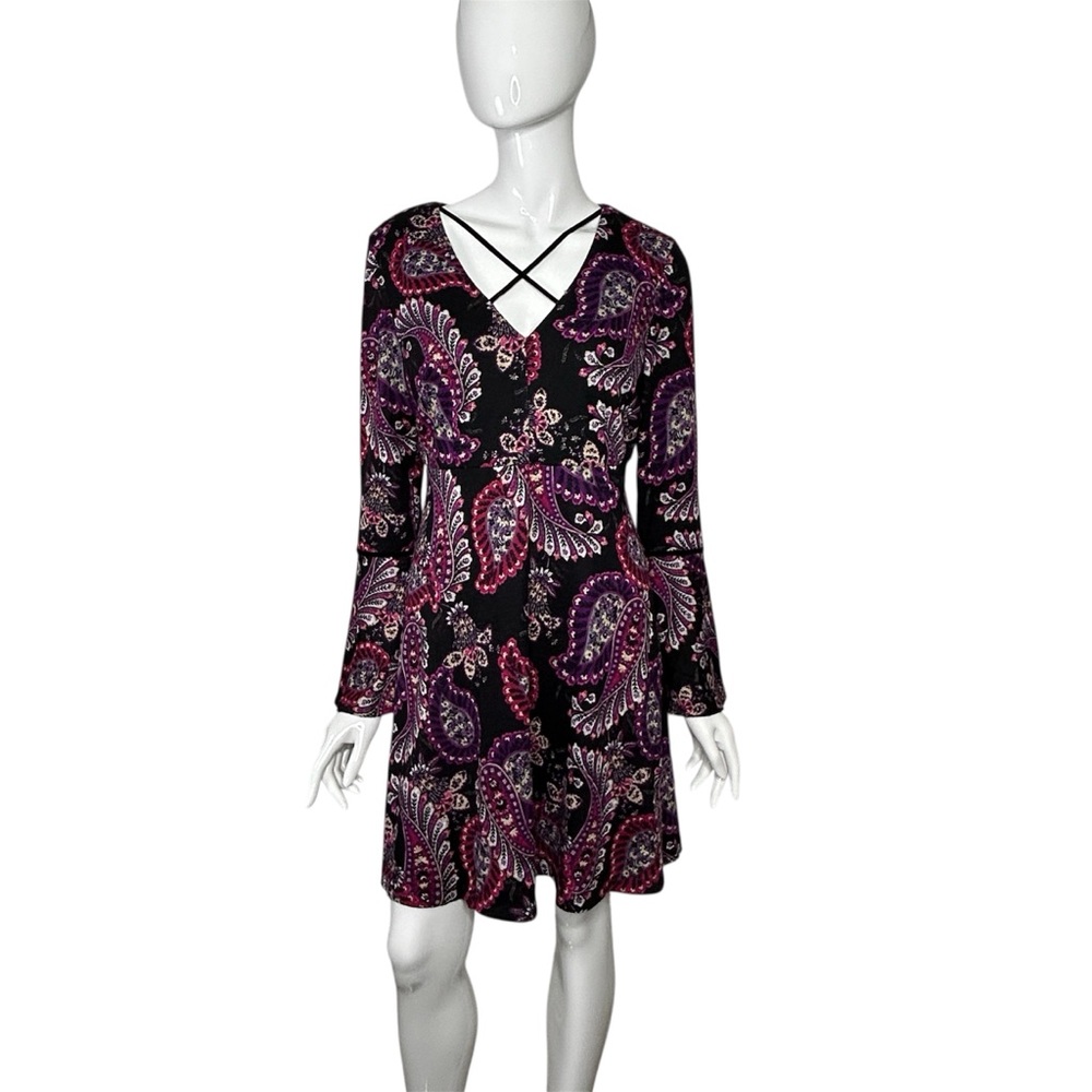 Madison Leigh Dress Size 10 Purple Pink Floral Paisley Bell Sleeves